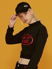 SIMPLE LOGO CROP SLEEVE TEE_BLACK